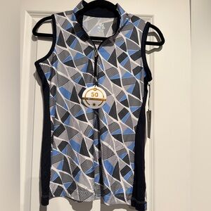 Tail Women's Sleeveless Zip-Front Tank Top in Blue, Black & White